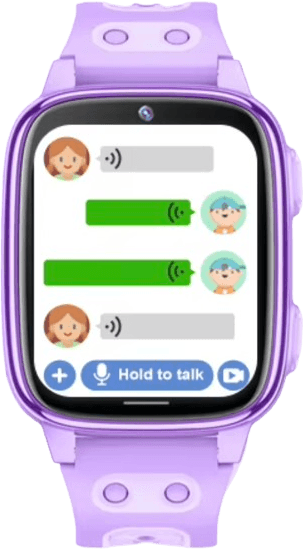 Montre SmartKid D57 violette affichant l'écran des messages vocaux