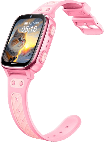 Montre connectée SmartKid D57 rose, vue de trois-quarts avec son bracelet en silicone